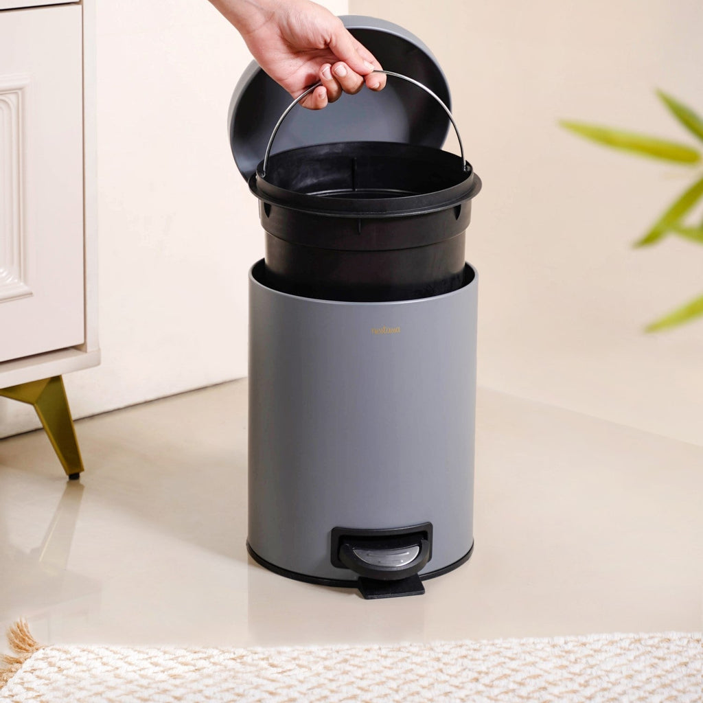 Clean Curve Metal Dustbin With Removable Bucket Grey 5000ml Nestasia