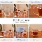 Modern Ribbed Embossed Mugs Set Of 6 229ml Nestasia