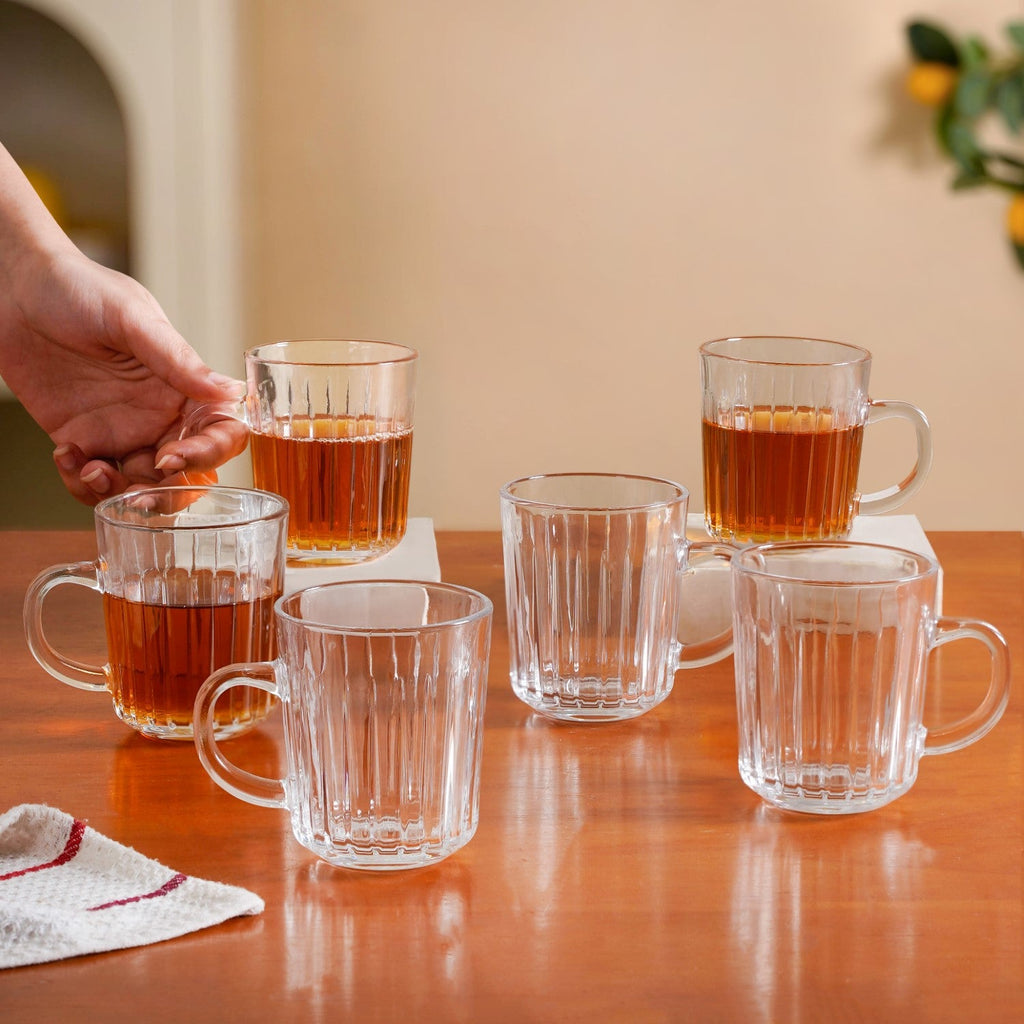 Modern Ribbed Embossed Mugs Set Of 6 229ml Nestasia
