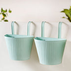 Modern Ribbed Balcony Hanging Planter Set Of 2 Mint Nestasia