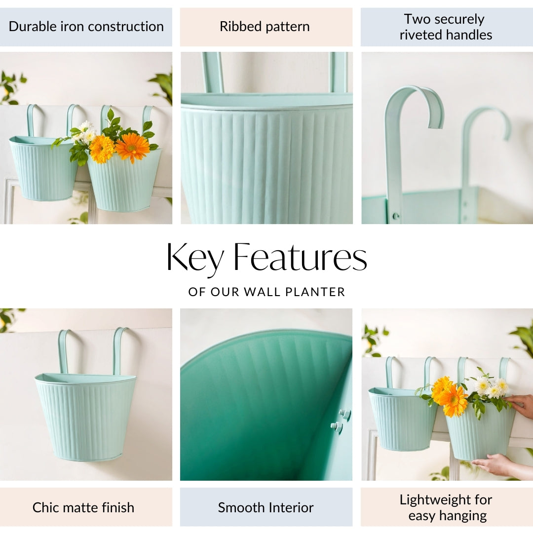Modern Ribbed Balcony Hanging Planter Set Of 2 Mint Nestasia