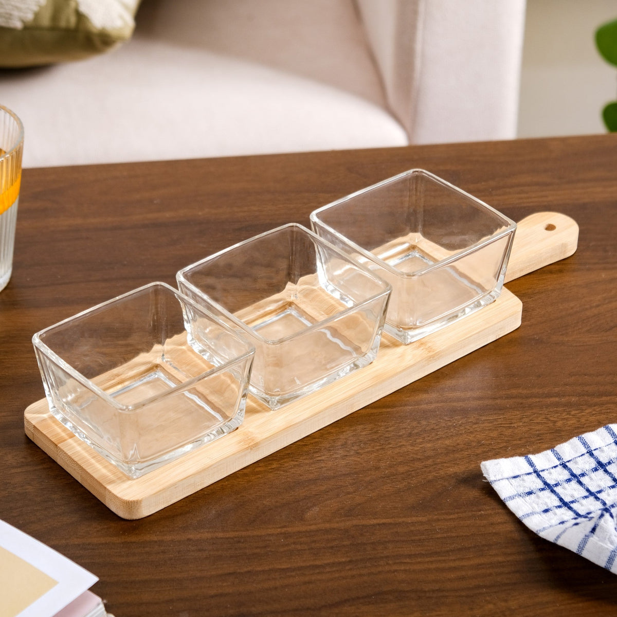 3 Glass Serving Bowl And Tray Set Nestasia