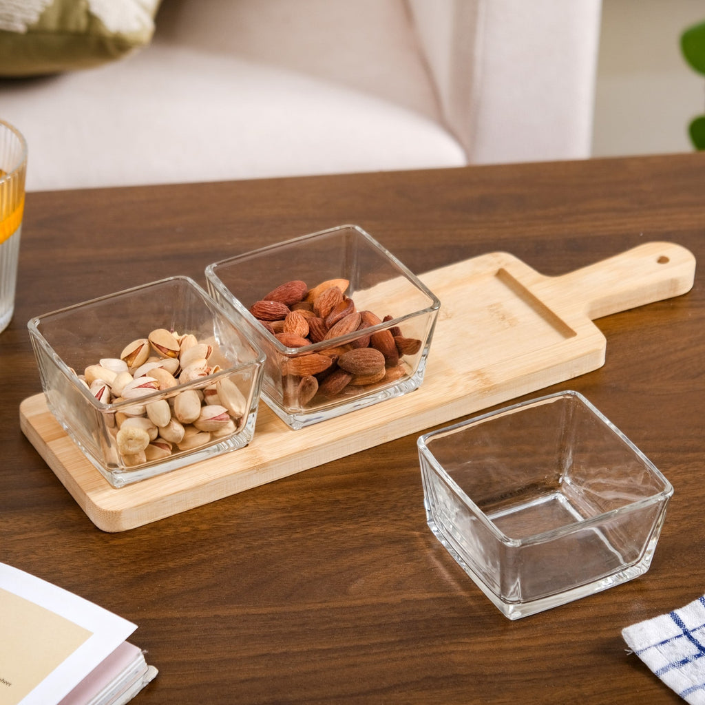 3 Glass Serving Bowl And Tray Set Nestasia
