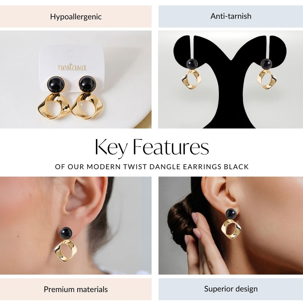 Modern Twist Dangle Earrings Black Nestasia