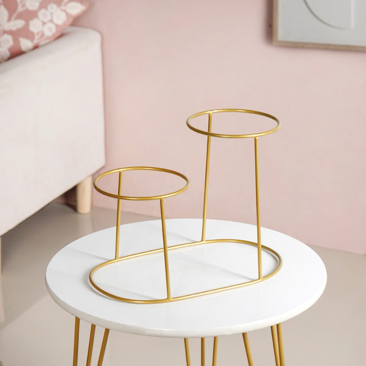 TerraDuo Modern Two Tier Gold Stand With White Planters Nestasia