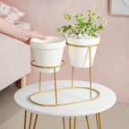 TerraDuo Modern Two Tier Gold Stand With White Planters Nestasia