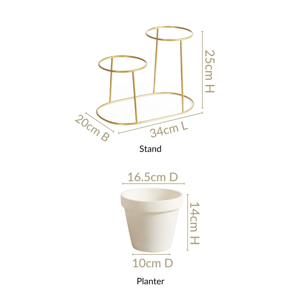 TerraDuo Modern Two Tier Gold Stand With White Planters Nestasia