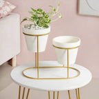 TerraDuo Modern Two Tier Gold Stand With White Planters Nestasia