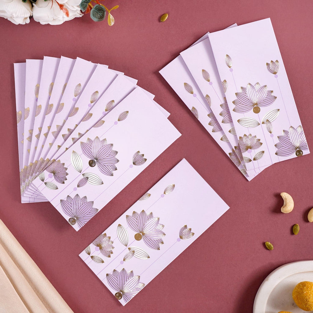 Gold Lotus Gift Envelope For Cash Set Of 12 Lavender Nestasia