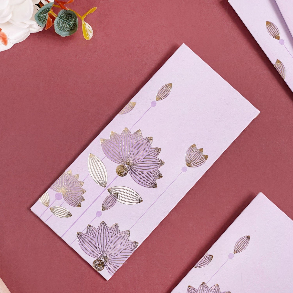 Gold Lotus Gift Envelope For Cash Set Of 12 Lavender Nestasia