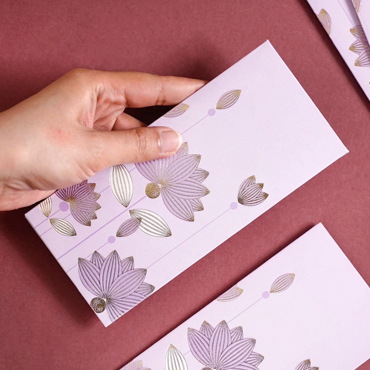 Gold Lotus Gift Envelope For Cash Set Of 12 Lavender Nestasia