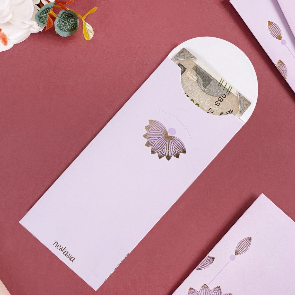 Gold Lotus Gift Envelope For Cash Set Of 12 Lavender Nestasia
