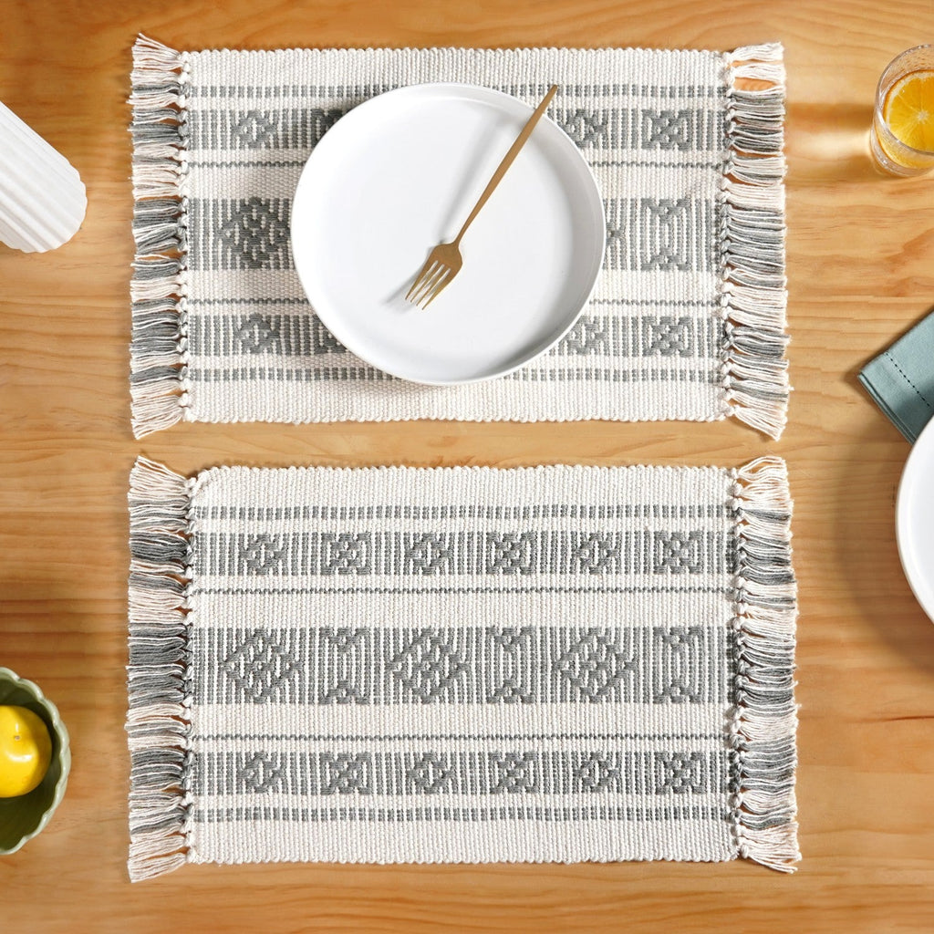 MonoLoom Fringed Cotton Placemat Set Of 6 Nestasia