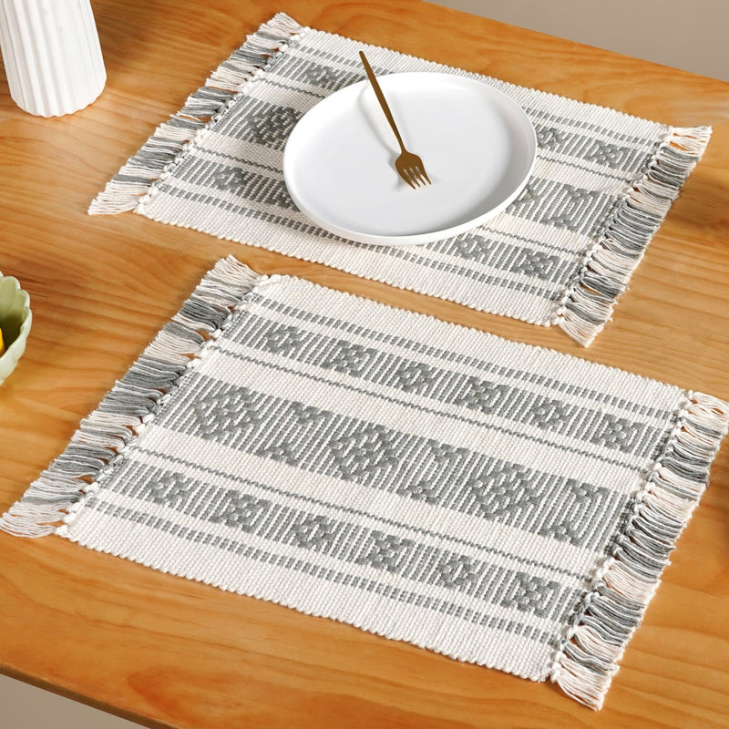 MonoLoom Fringed Cotton Placemat Set Of 6 Nestasia