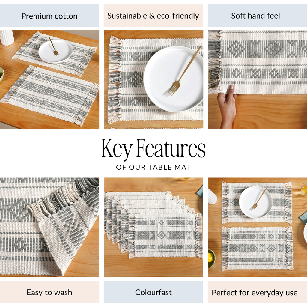 MonoLoom Fringed Cotton Placemat Set Of 6 Nestasia