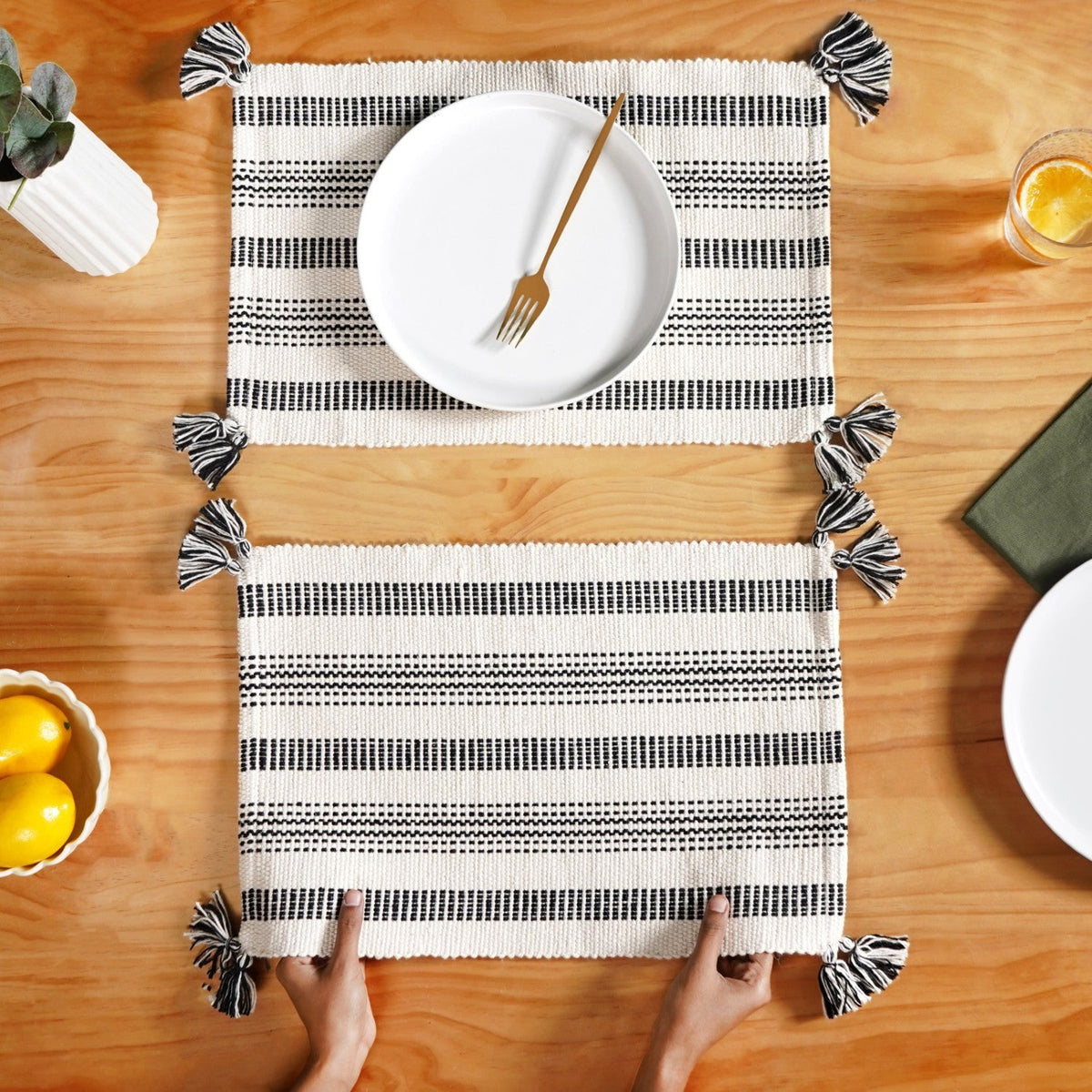 Monochrome Cotton Placemat Set Of 6 Nestasia