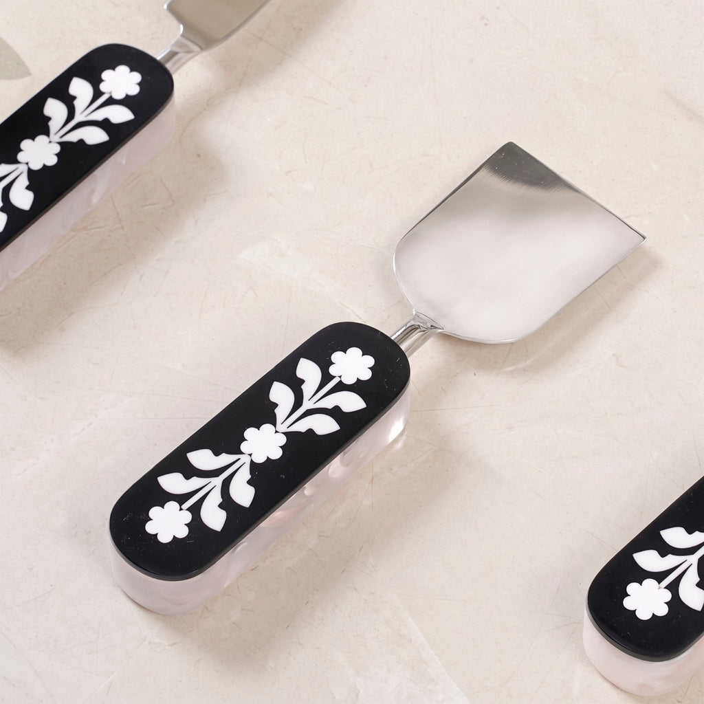 Monochrome Floral Gourmet Cheese Knife Set Of 3 Nestasia