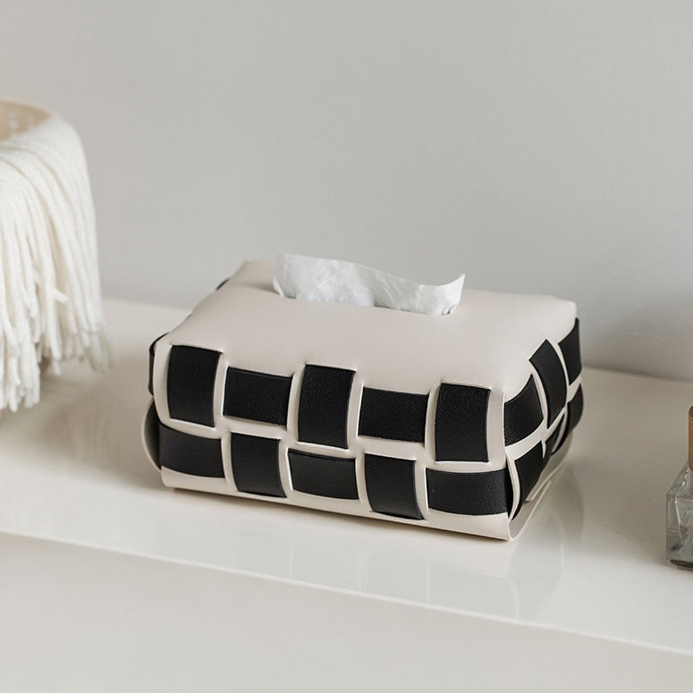 Monochrome Vegan Leather Tissue Box White And Black Nestasia