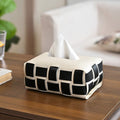 Monochrome Vegan Leather Tissue Box White And Black Nestasia
