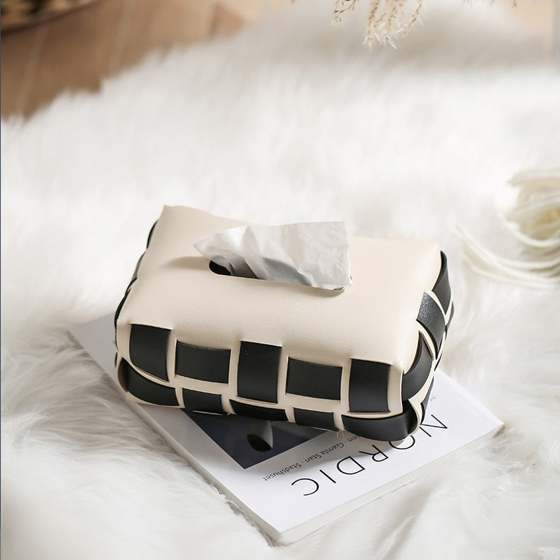 Monochrome Vegan Leather Tissue Box White And Black Nestasia