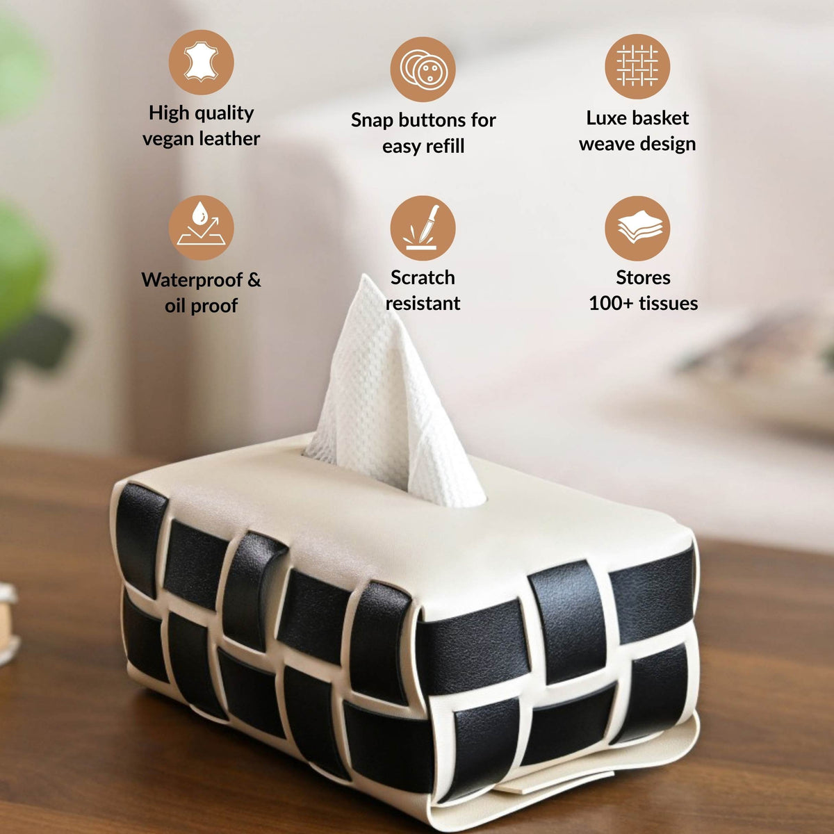 Monochrome Vegan Leather Tissue Box White And Black Nestasia