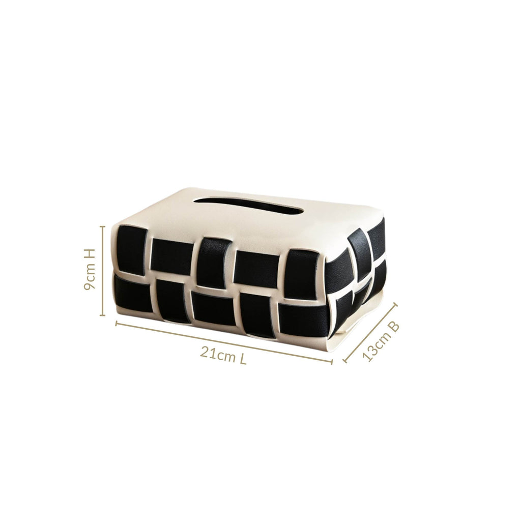 Monochrome Vegan Leather Tissue Box White And Black Nestasia