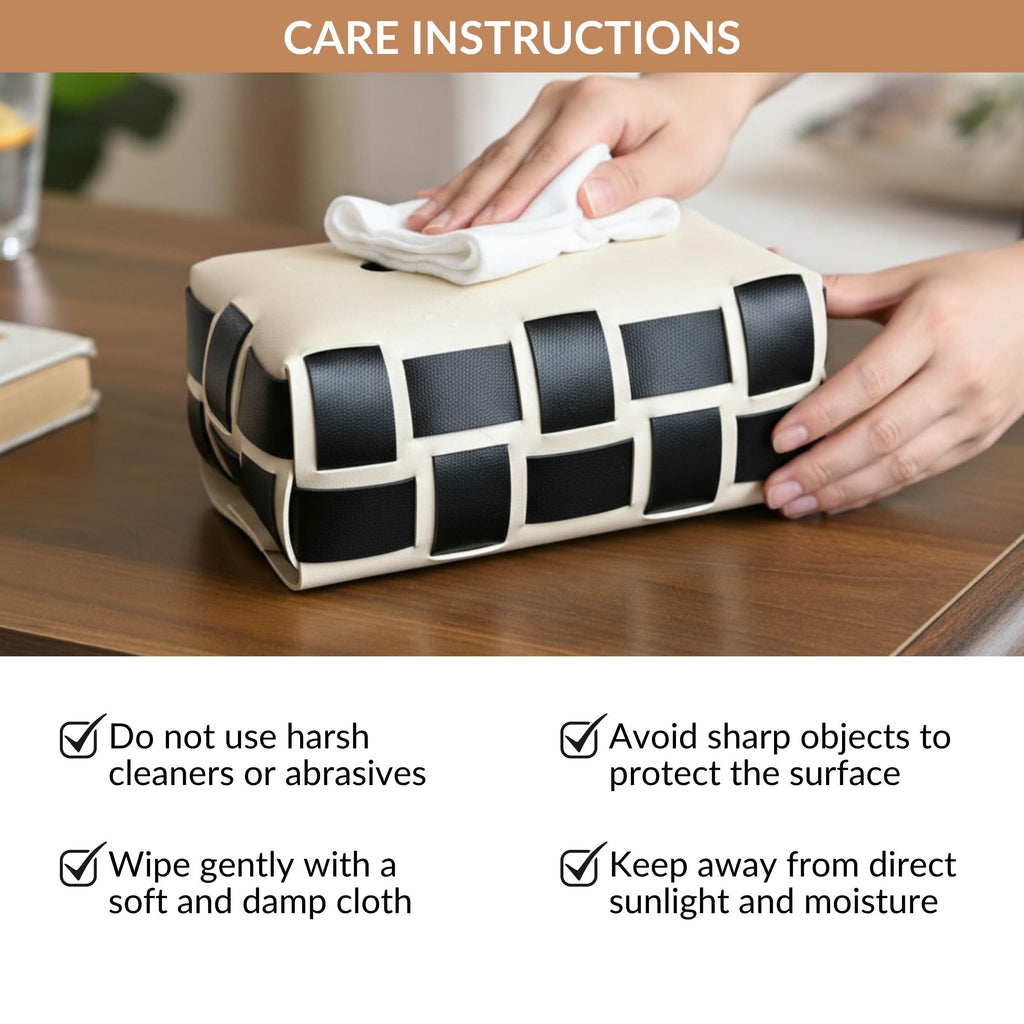 Monochrome Vegan Leather Tissue Box White And Black Nestasia