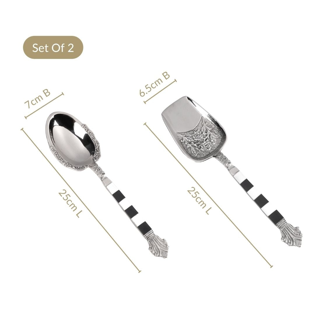 Black And White French Vintage Brass Serving Spoon Set Of 2 Nestasia