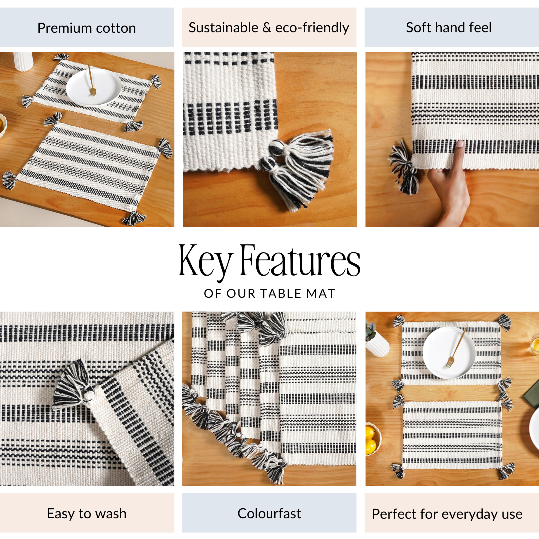 Monochrome Cotton Placemat Set Of 6 Nestasia