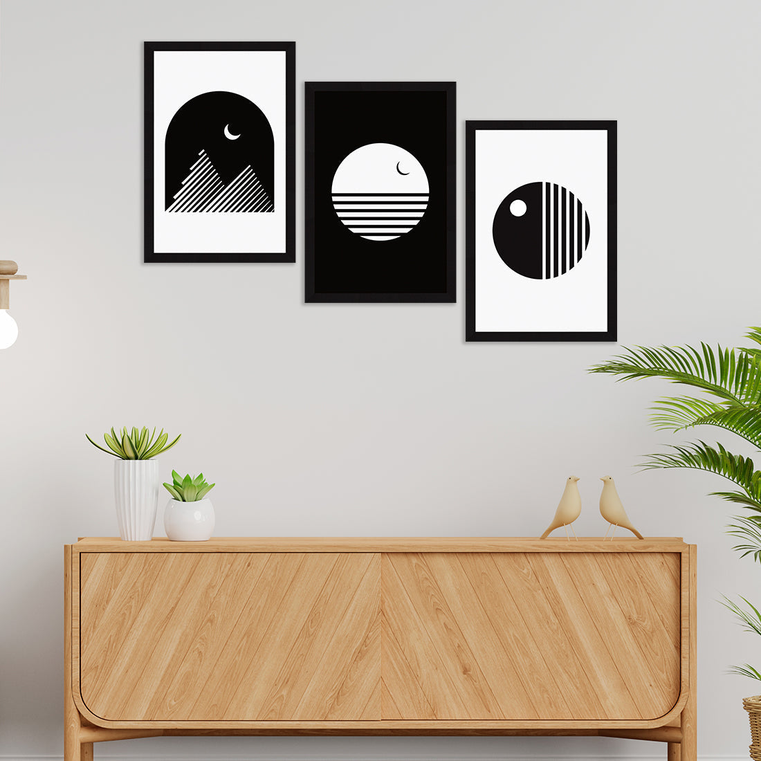Abstract Art Paintings, Black and White Painting For Wall Living Room, Set of 3 AXIII-32-MOD ArtX