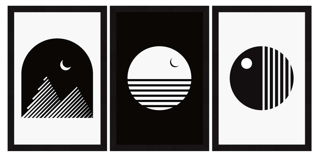 Abstract Art Paintings, Black and White Painting For Wall Living Room, Set of 3 AXIII-32-MOD ArtX