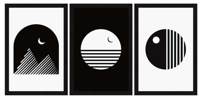 Abstract Art Paintings, Black and White Painting For Wall Living Room, Set of 3 AXIII-32-MOD