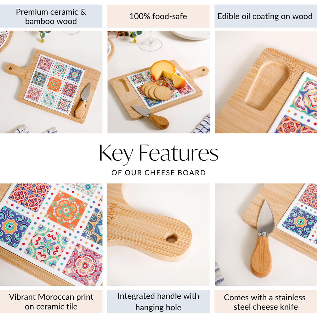 Moroccan Style Rectangle Cheeseboard With Knife 29x17cm Nestasia