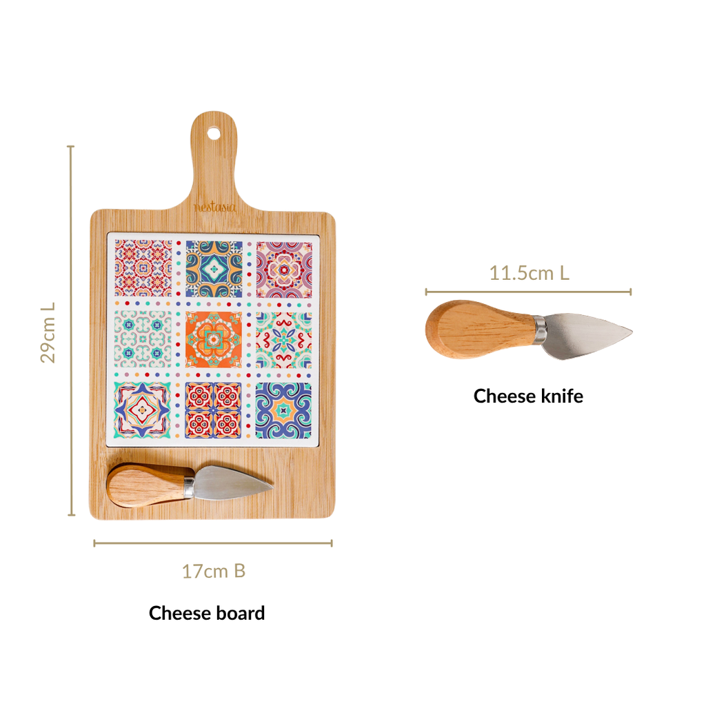 Moroccan Style Rectangle Cheeseboard With Knife 29x17cm Nestasia