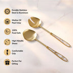 Mother Of Pearl Minimal Matte Gold Serving Set Of 2 Nestasia