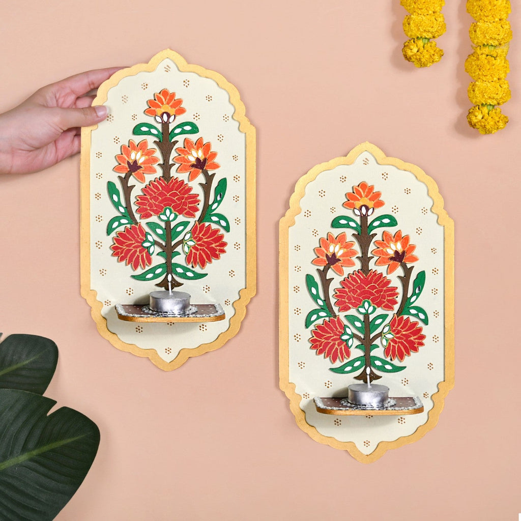 Motif Jharokha Tealight Candle Holder Lippan Wall Art Set Of 2 Nestasia