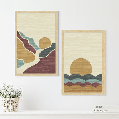 ArtX Boho Aesthetic Wall Decor Paintings with Frame for Home Decoration, Living Room, Bedroom, Office, Set Of 2 AXII-22-ABS