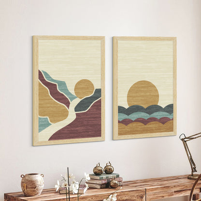 ArtX Boho Aesthetic Wall Decor Paintings with Frame for Home Decoration, Living Room, Bedroom, Office, Set Of 2 AXII-22-ABS
