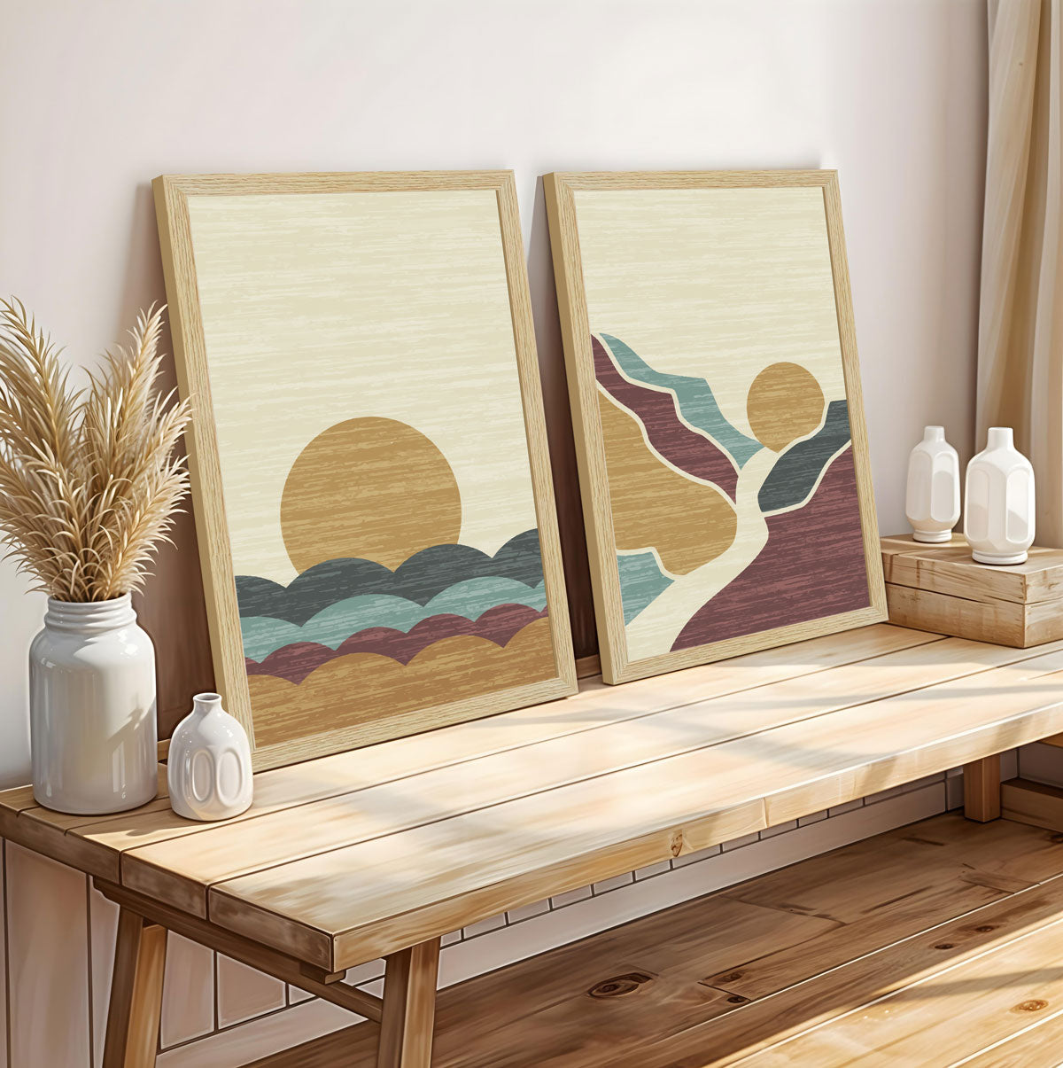 ArtX Boho Aesthetic Wall Decor Paintings with Frame for Home Decoration, Living Room, Bedroom, Office, Set Of 2 AXII-22-ABS