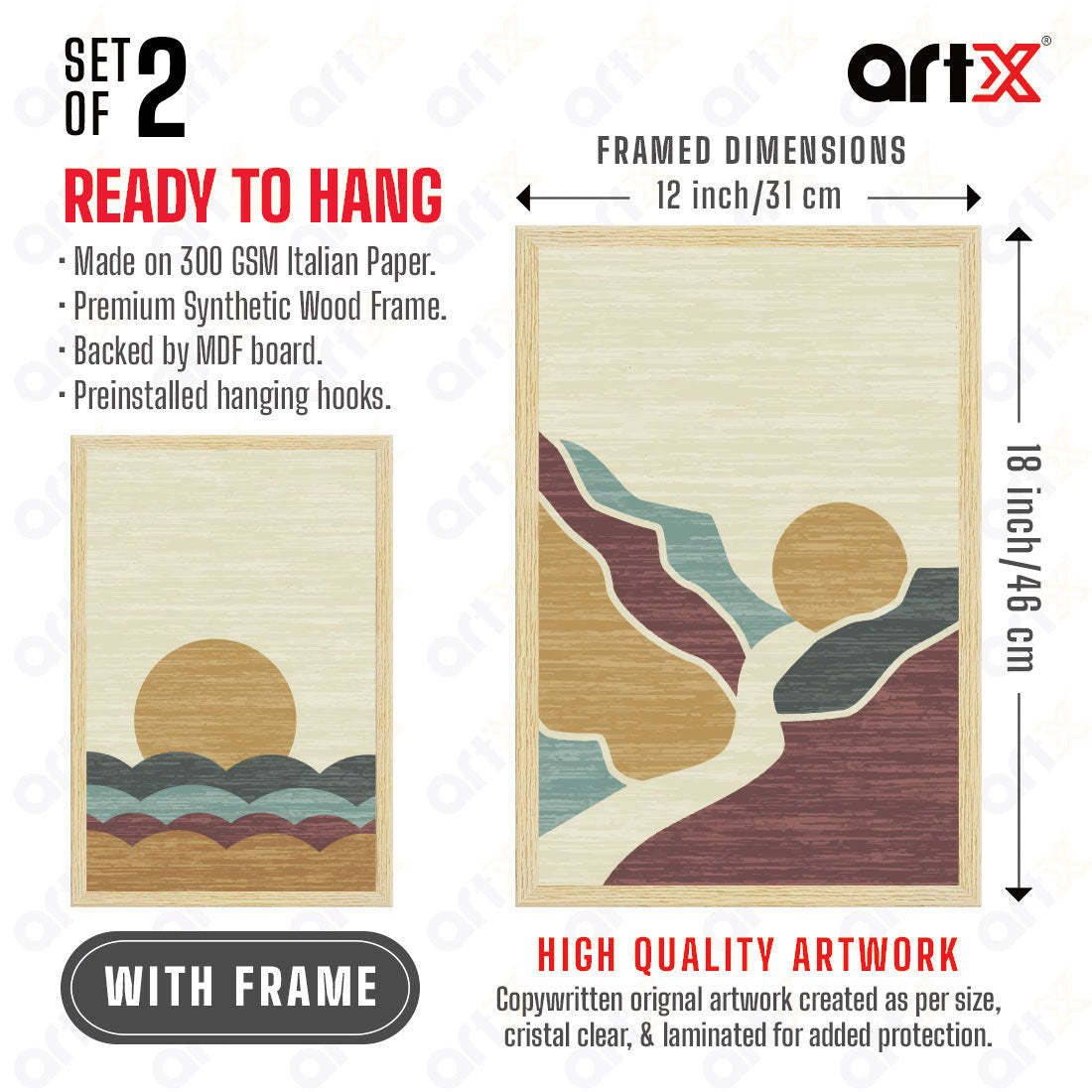 ArtX Boho Aesthetic Wall Decor Paintings with Frame for Home Decoration, Living Room, Bedroom, Office, Set Of 2 AXII-22-ABS