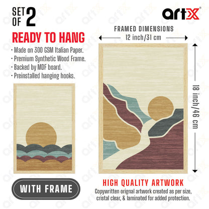 ArtX Boho Aesthetic Wall Decor Paintings with Frame for Home Decoration, Living Room, Bedroom, Office, Set Of 2 AXII-22-ABS