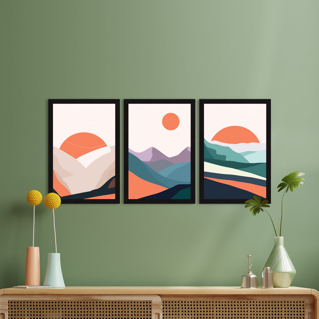 Abstract Art Paintings, Painting For Wall Living Room, Set of 3 AXIII-34-GEO ArtX