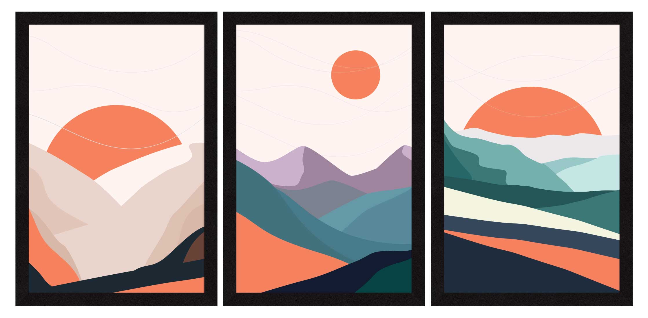 Abstract Art Paintings, Painting For Wall Living Room, Set of 3 AXIII-34-GEO ArtX