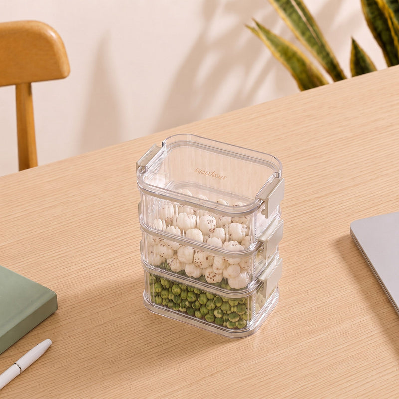 Multi Tiered Food Storage Containers With Clip Locks Set Of 3 780ml Nestasia