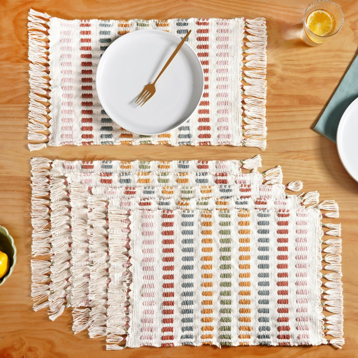 Multicoloured Cotton Placemat Set Of 6 Nestasia