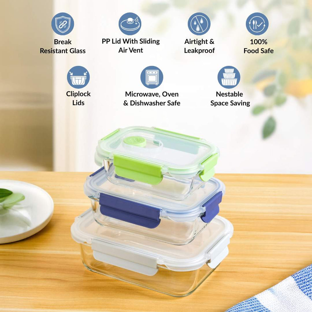 Kaleido Food Containers With Air Vents Set Of 3 370ml 660ml 1000ml Nestasia