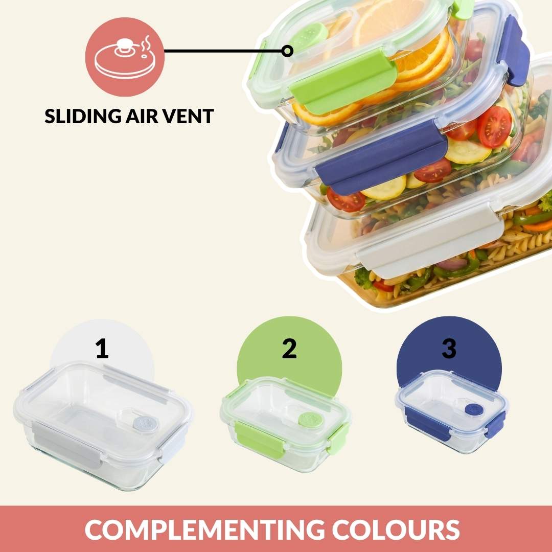 Kaleido Food Containers With Air Vents Set Of 3 370ml 660ml 1000ml Nestasia