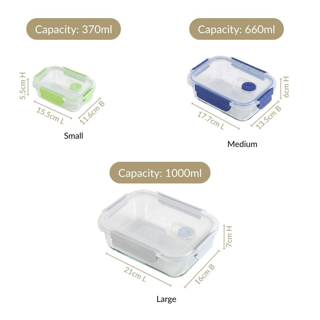 Kaleido Food Containers With Air Vents Set Of 3 370ml 660ml 1000ml Nestasia
