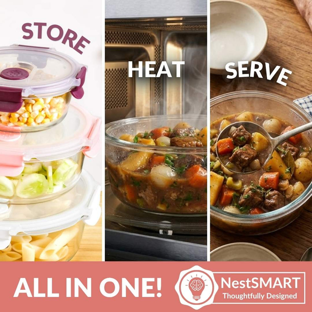 Kaleido Round Stackable Food Containers With Air Vents Set Of 4 390ml 630ml 960ml 1400ml Nestasia