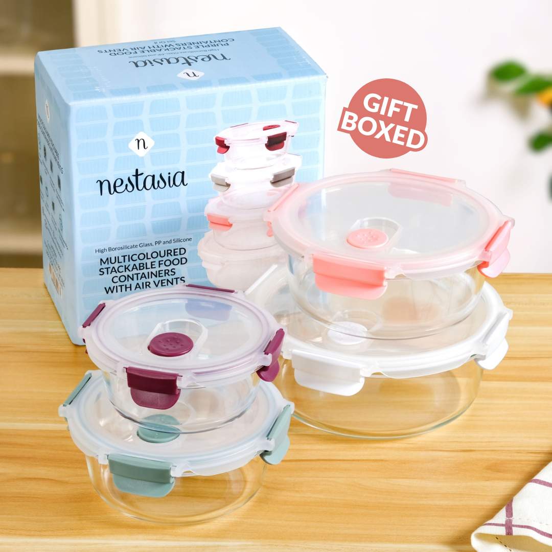 Kaleido Round Stackable Food Containers With Air Vents Set Of 4 390ml 630ml 960ml 1400ml Nestasia
